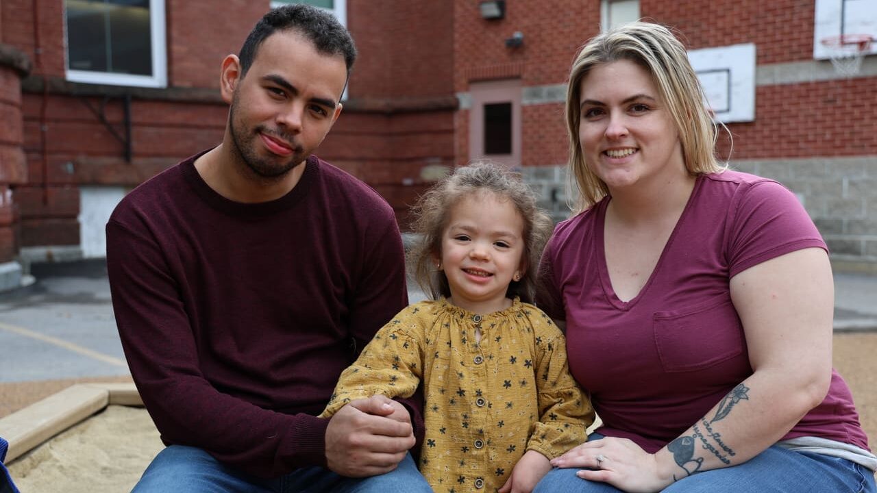 Mia with her mom and dad at Easterseals New Hampshire West Side Early Childhood Center of Excellence